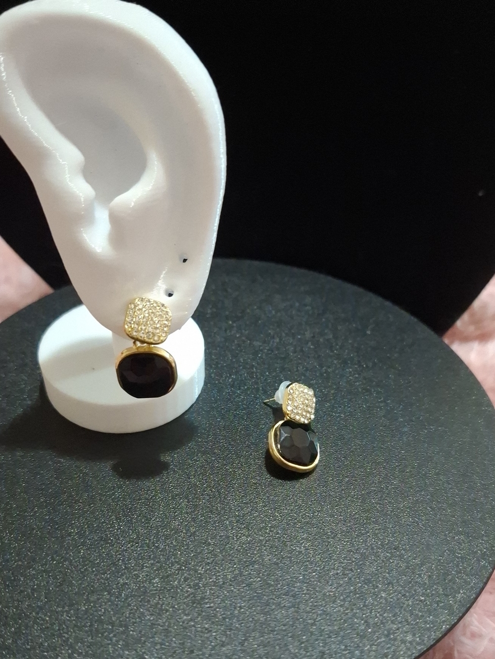 Elegant Gold & Black Crystal Drop Earrings by